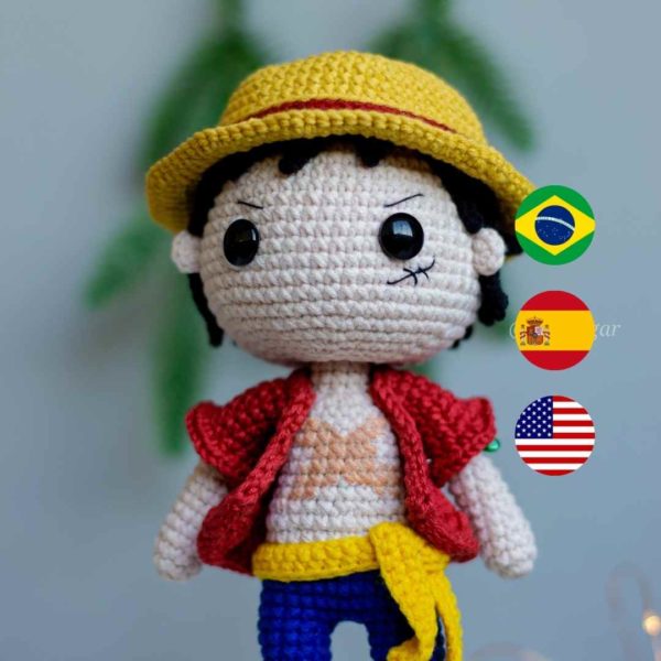 RECEITA PADRÃO DE AMIGURUMI MONKEY D. LUFFY (ONE PIECE) - PDF